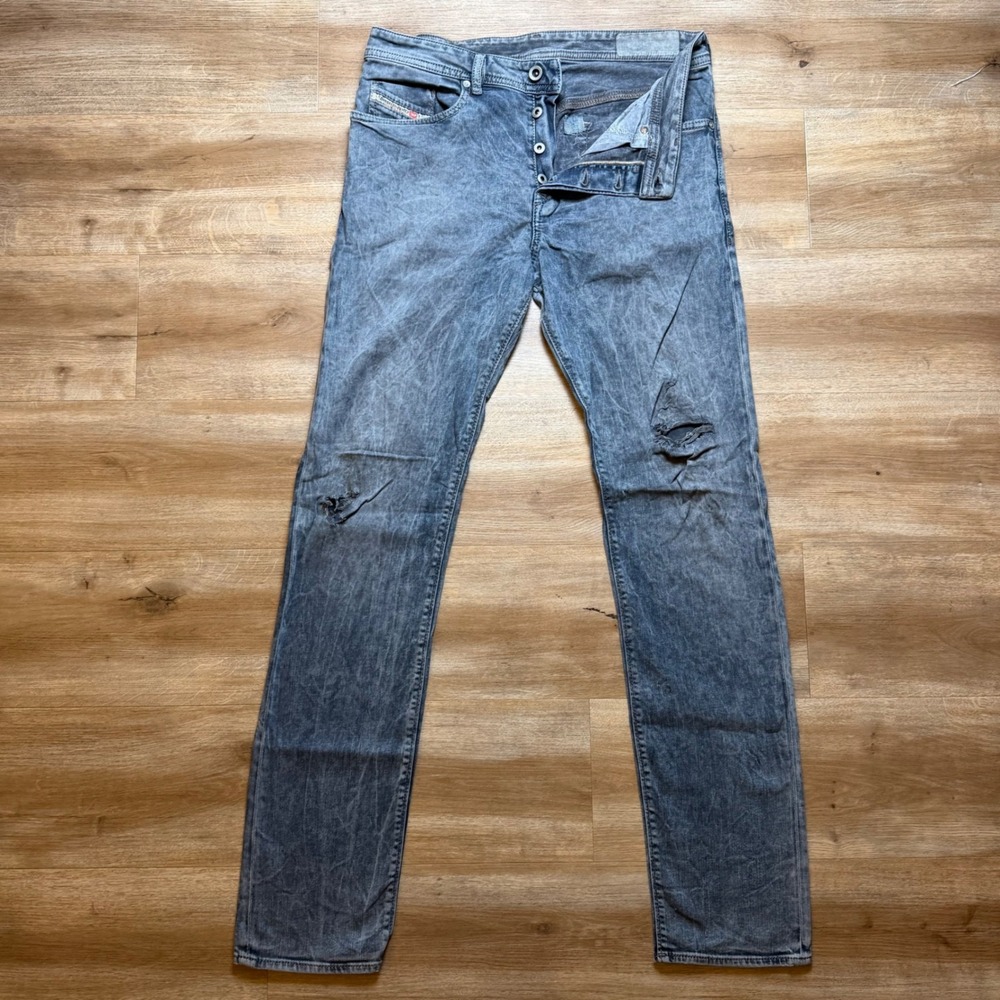 Diesel‎ Buster Jeans Men 33x34 Grey Acid Wash Distressed Slim Tapered Punk 0859R